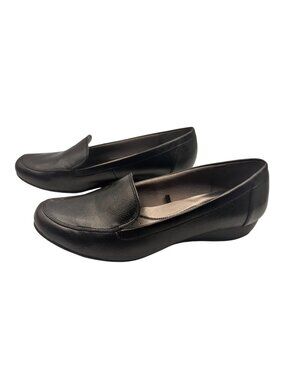 Life Strides 10 Leather Comfort Wedge Loafers Professional Slip On Shoes Black